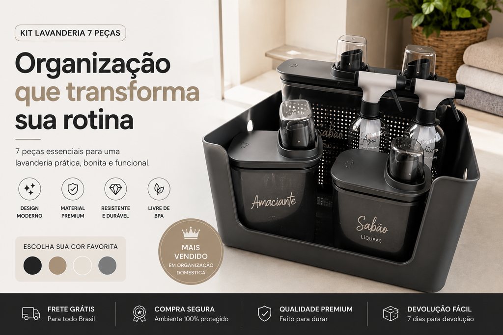 Flow Home™ – Kit Lavanderia Premium [7 Peças + Cesto]