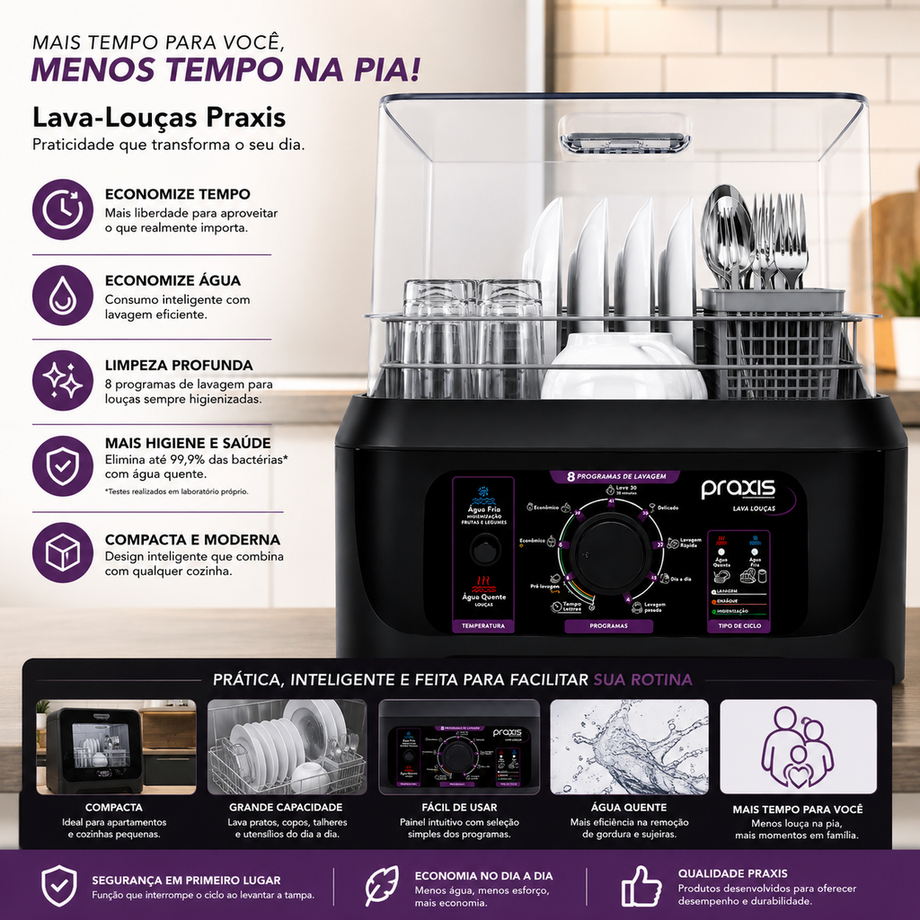 Lava-Louças Compacta Premium – Mais Tempo, Menos Louça [220V/127V]