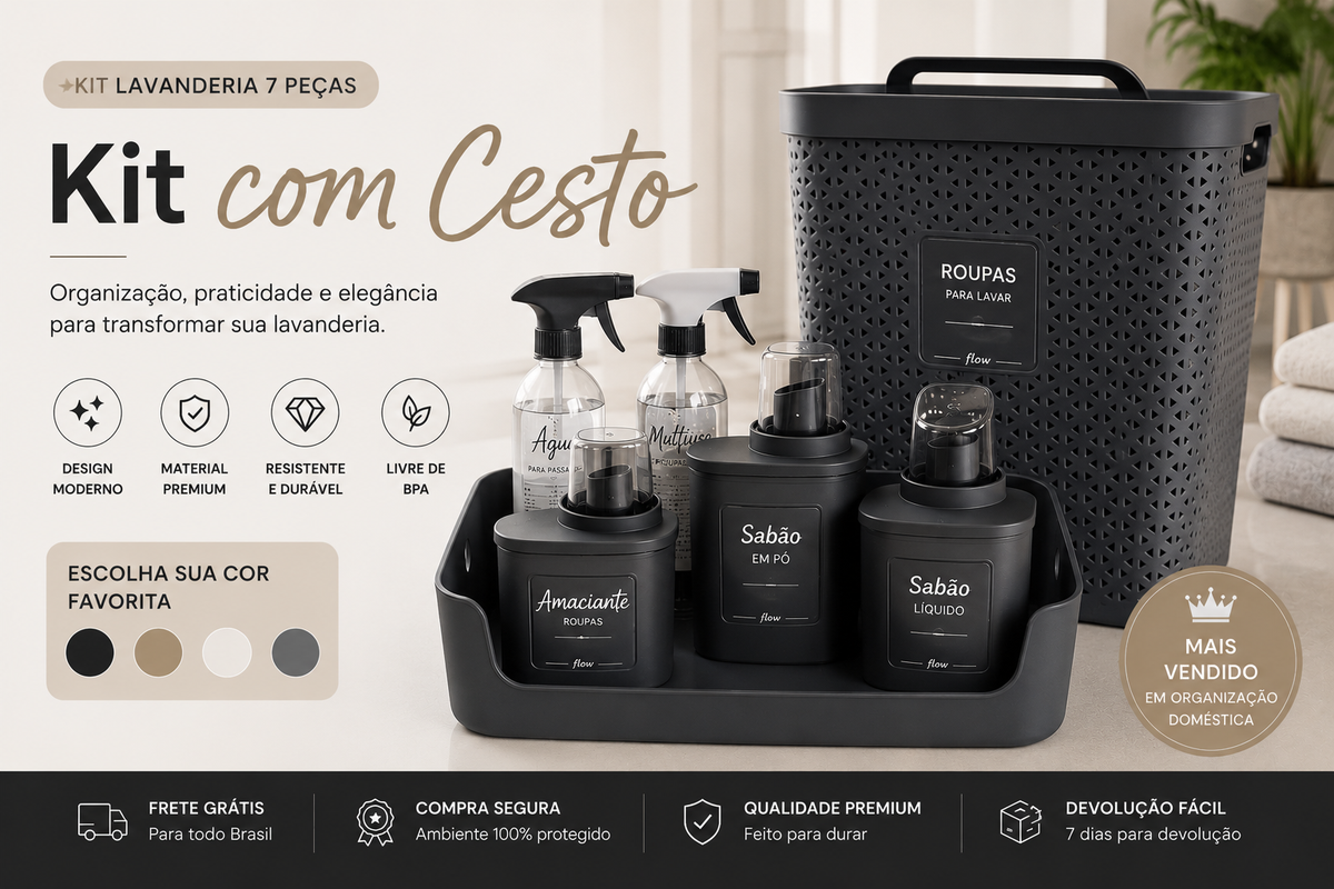 Flow Home™ – Kit Lavanderia Premium [7 Peças + Cesto]