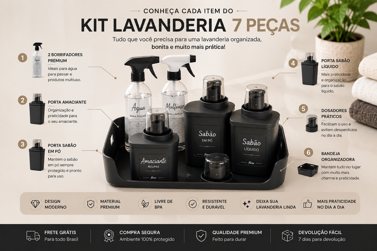Flow Home™ – Kit Lavanderia Premium [7 Peças + Cesto]