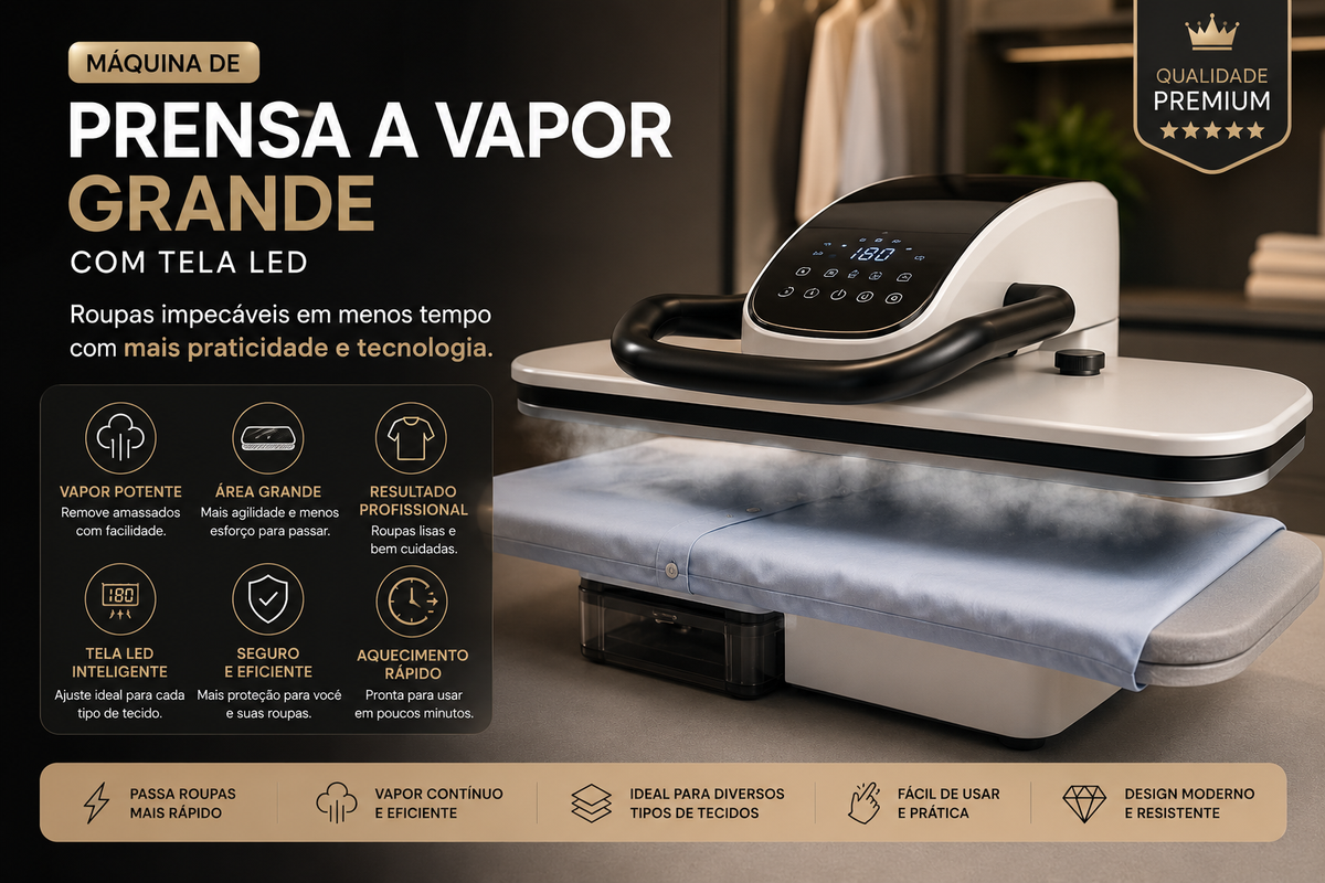 Máquina de prensa a vapor grande com tela de LED
