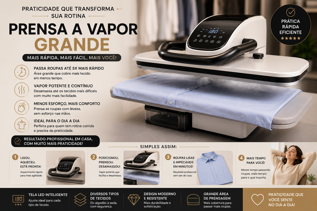 Máquina de prensa a vapor grande com tela de LED