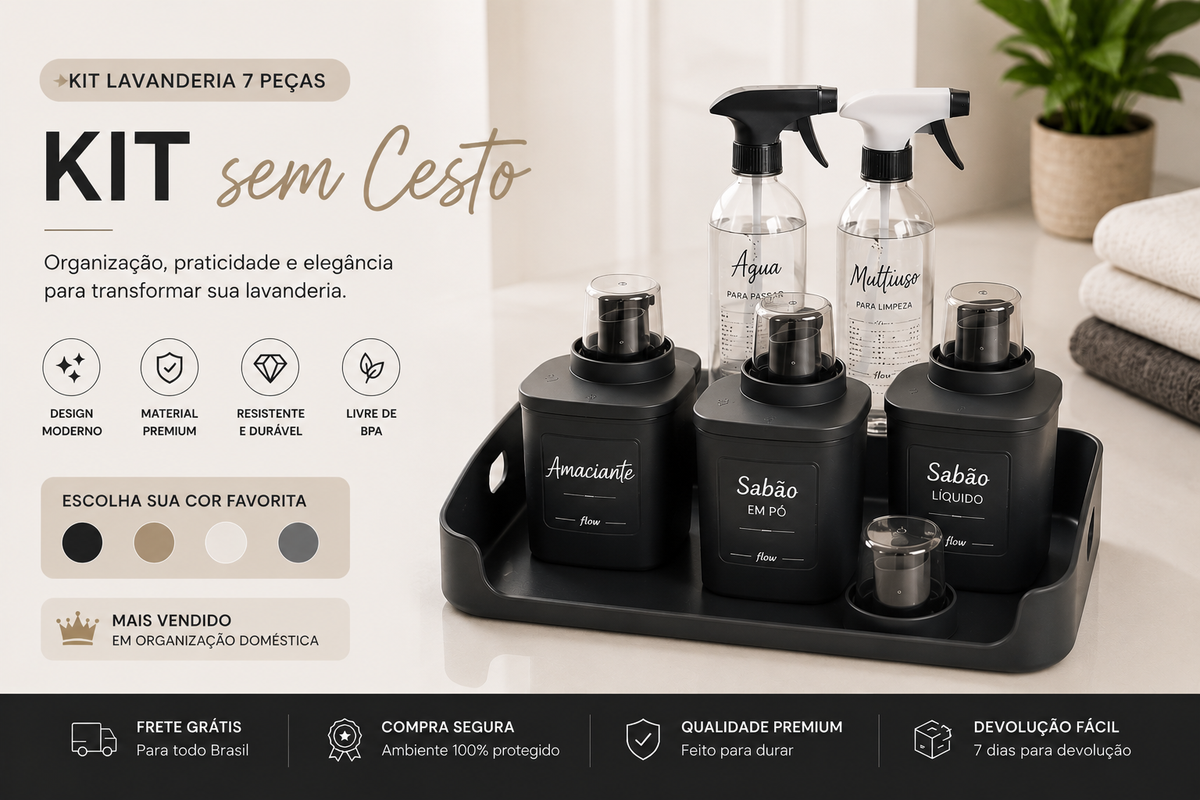Flow Home™ – Kit Lavanderia Premium [7 Peças + Cesto]